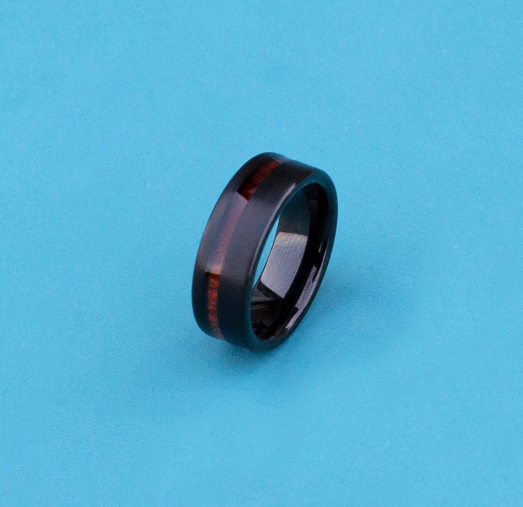 Black Tungsten Koa Wood Inlay